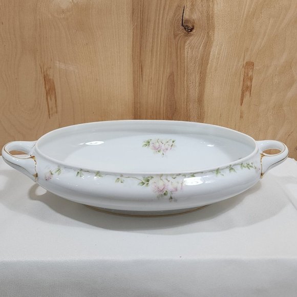 Rosenthal Bavaria Pink Roses Oval Serving Bowl 13.25" handles Donatello 1930s an - Picture 6 of 11